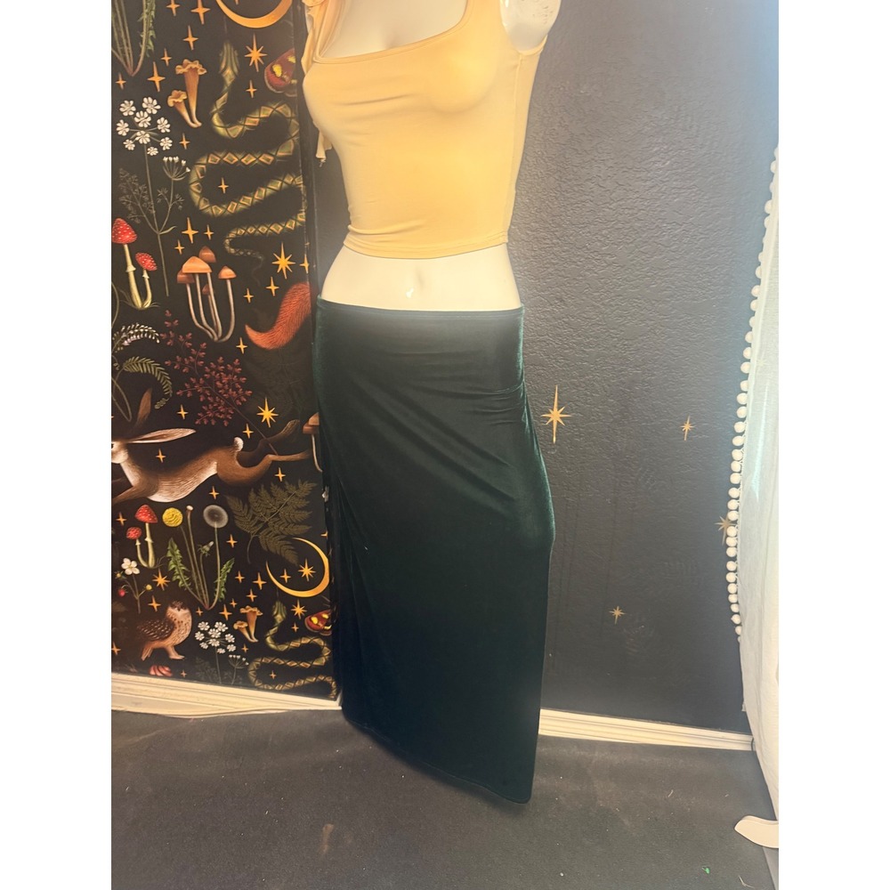 Kathie Lee Collection Hunter Green Velvet Maxi Skirt Vintage Column Slit XL